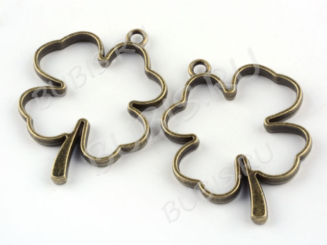 Подвеска Рамка 13 Клевер Четырехлистный 45*36*3,7мм античная бронза (литьё)