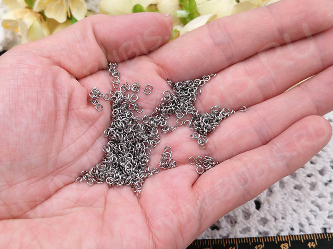 Колечки одинарные 3*0,6мм Ювелирная сталь цвет платины (Хирургическая сталь) (ок.200шт)