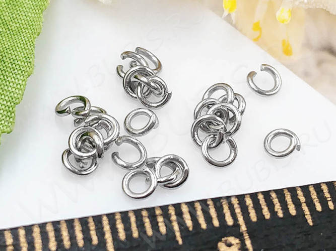 Колечки одинарные 3*0,6мм Ювелирная сталь цвет платины (Хирургическая сталь) (ок.200шт)