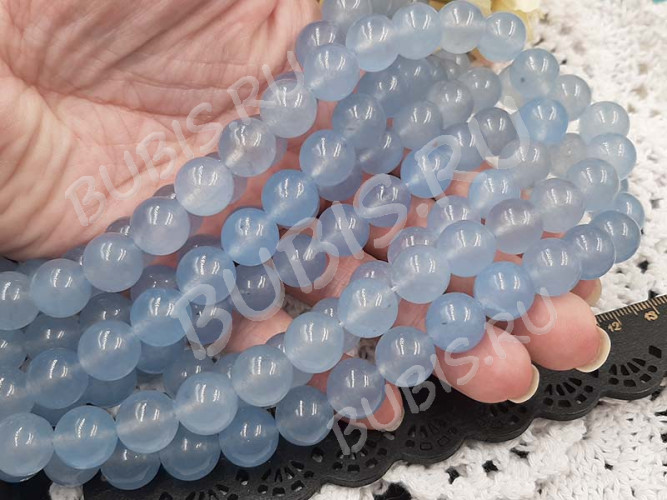 (ОПТ) Бусина округлая ГЛАДКАЯ 12мм Аквакварц (имитация Аквамарина) (камни) (НИТЬ)