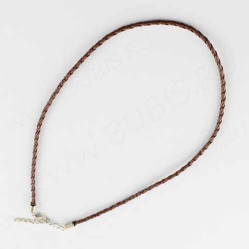 Шнур с замочком 01 кожзам плетёный круглый 3мм светло-коричневый (43см)