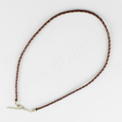 Шнур с замочком 01 кожзам плетёный круглый 3мм светло-коричневый (43см)