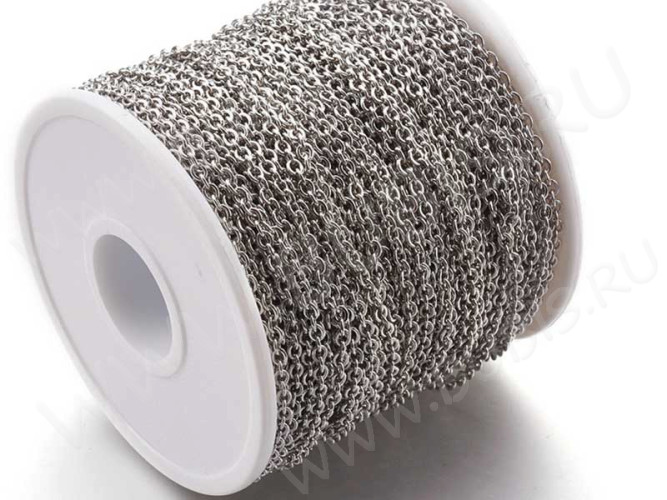 Цепочка S50 Ювелирная сталь с плоским звеном 2,5*2*0,3мм цвет платины (Хирургическая сталь) (50см)