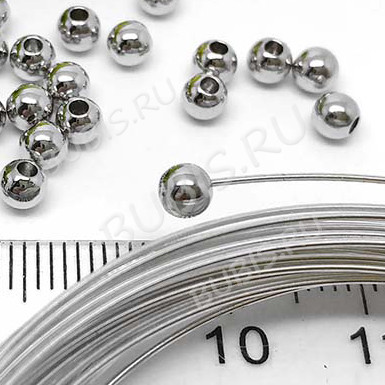 Концевик 135 шарик 6мм для мемори чокеров шнуров отверстие 2мм цвет платины (Хирургическая сталь) (10шт)