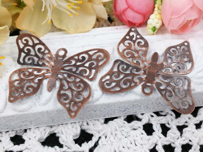 Декоративный элемент 086 подвеска Бабочка резная 39,5*32*0,25мм античная медь (Iron)