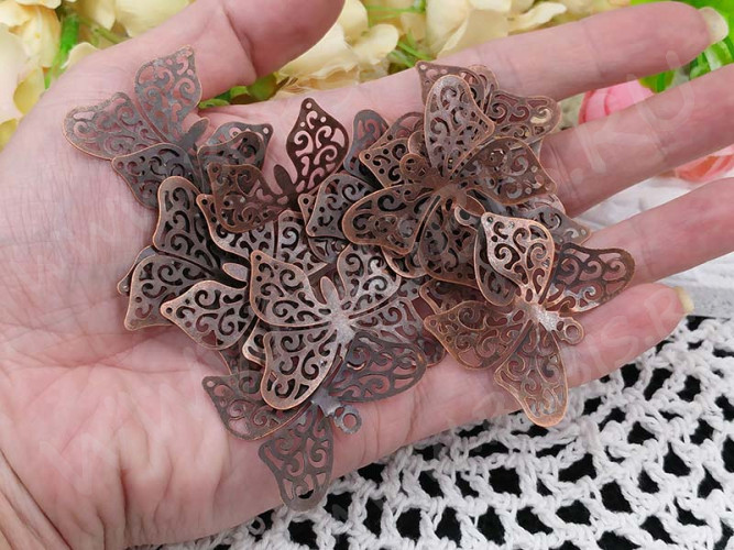 Декоративный элемент 086 подвеска Бабочка резная 39,5*32*0,25мм античная медь (Iron)