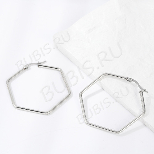 Швензы-кольца №15 Шестигранник Гексагон 40*2мм цвет платины (Хирургическая сталь) (1 пара)