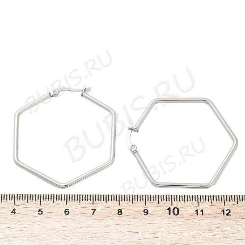 Швензы-кольца №15 Шестигранник Гексагон 40*2мм цвет платины (Хирургическая сталь) (1 пара)