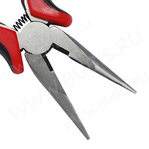 Тонкогубцы (утконосы) 11 без бороздок, с кусачками и пружинкой 130мм с красно-чёрными ручками (инструменты для бижутерии)