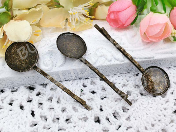 Основа (заготовка) для заколки №19 "невидимка" (с сеттингом 18мм) 63*18,5*5,5мм античная бронза (Iron)