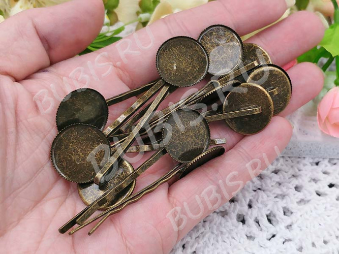 Основа (заготовка) для заколки №19 "невидимка" (с сеттингом 18мм) 63*18,5*5,5мм античная бронза (Iron)