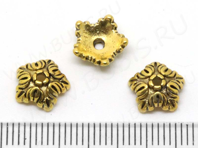 (СКИДКИ!!!) 190 Шапочка Лиственная 10*10*4мм античное золото (литьё) (10шт.)