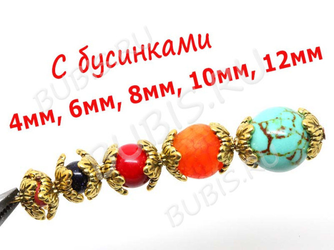 (СКИДКИ!!!) 190 Шапочка Лиственная 10*10*4мм античное золото (литьё) (10шт.)