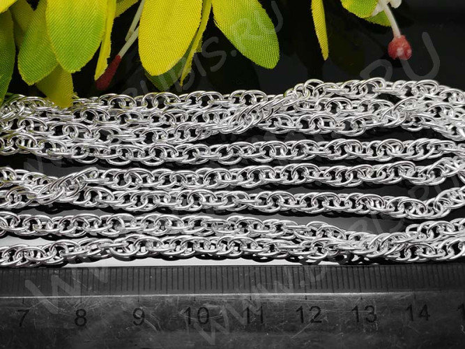 Цепочка I113 3D закрученный "шнур" звено 6*4мм серебристая (Iron) (50см)