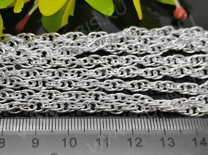 Цепочка I113 3D закрученный "шнур" звено 6*4мм серебристая (Iron) (50см)