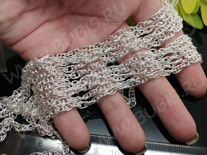 Цепочка I113 3D закрученный "шнур" звено 6*4мм серебристая (Iron) (50см)