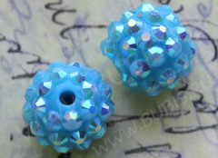 Бусина Шамбала 10 12мм голубая с АВ непрозрачная (резин и акрил)