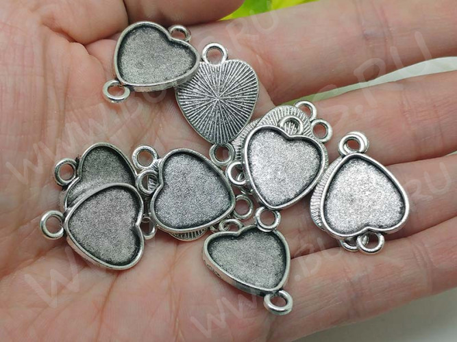 275 Коннектор-сеттинг Сердечко (сеттинг 16*15мм) 26,5*18,5*2мм античное серебро (литьё)