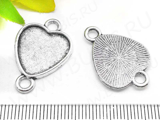 275 Коннектор-сеттинг Сердечко (сеттинг 16*15мм) 26,5*18,5*2мм античное серебро (литьё)