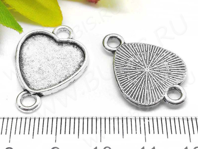 275 Коннектор-сеттинг Сердечко (сеттинг 16*15мм) 26,5*18,5*2мм античное серебро (литьё)