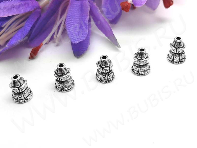 234 Шапочка Конус концевик 10*7,5*7,5мм античное серебро (литьё)