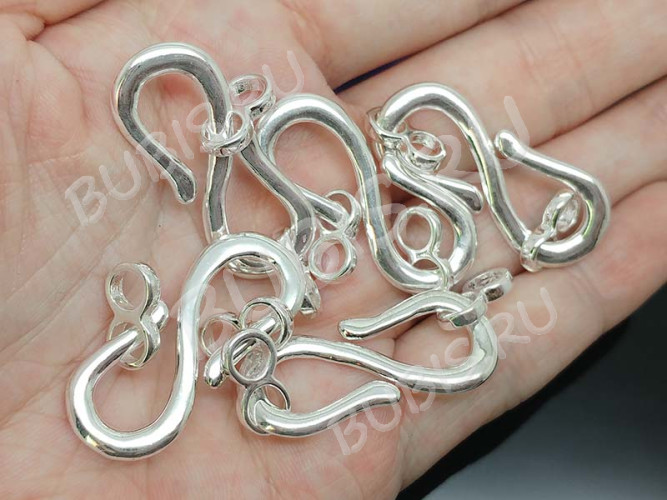 166 Тоггл-крючок крупный S-образный с коннекторами 50*14*6мм серебристый (LUX Китай) (Brass)