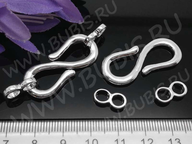 166 Тоггл-крючок крупный S-образный с коннекторами 50*14*6мм серебристый (LUX Китай) (Brass)