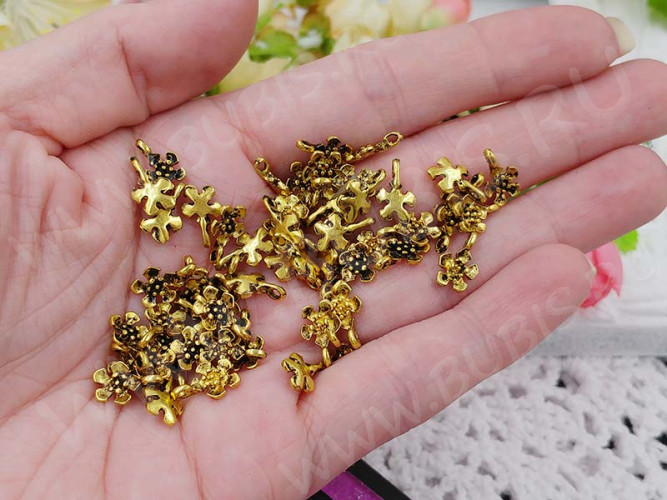 (СКИДКИ!!!) Подвеска Цветочек 21 3D 11*7*2мм античное золото (литьё) (10шт.)