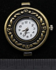 Заготовка для часов 113 Округлая с цветочками 31,5*28*7,1мм античная бронза+белый (часы)