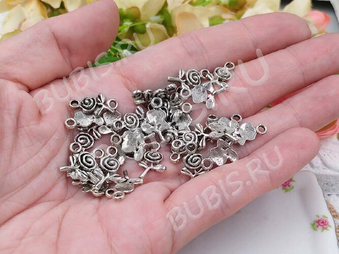 (СКИДКИ!!!) Подвеска Цветок Роза 02 15*9*2мм античное серебро (литьё) (10шт.)