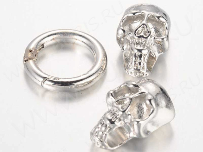 Замочек карабин №064 кольцо с концевиками Черепа 60*25*12мм цвет платины (литьё)