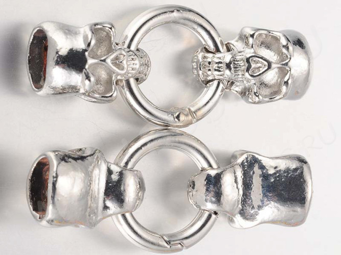 Замочек карабин №064 кольцо с концевиками Черепа 60*25*12мм цвет платины (литьё)