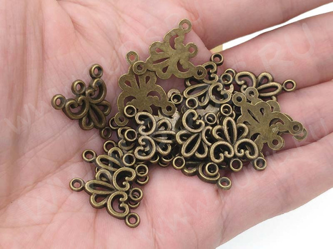 034 Коннектор на 3 нити 19*17*1,5мм античная бронза (литьё)