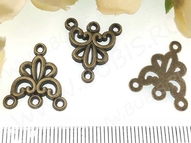 034 Коннектор на 3 нити 19*17*1,5мм античная бронза (литьё)