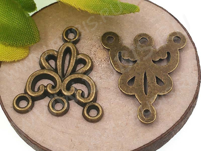 034 Коннектор на 3 нити 19*17*1,5мм античная бронза (литьё)