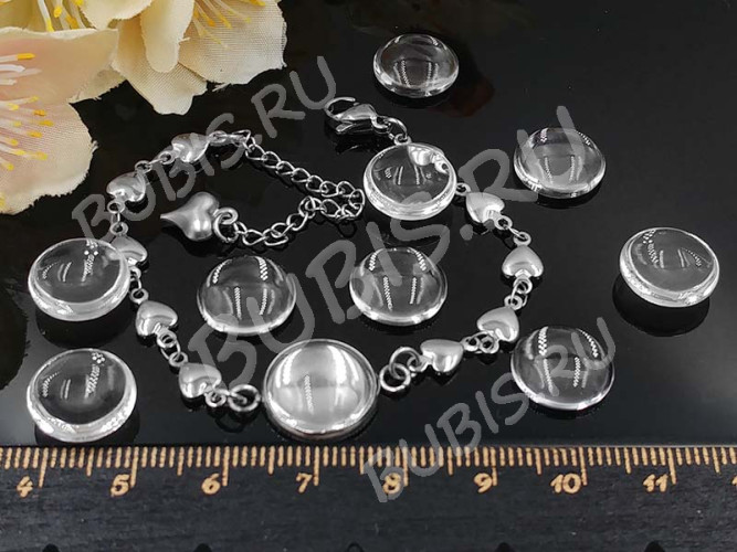 Кабошон стеклянный 35 Круг 12*12*4мм прозрачный (стекло)