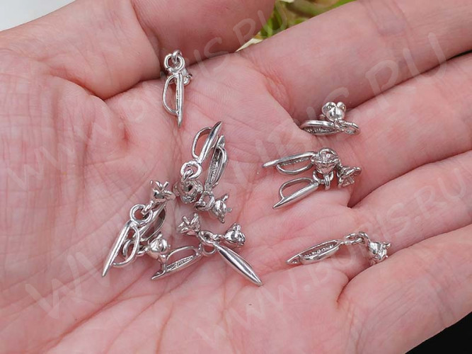 Бусина с петлёй 098 Бейл Зерно с пустышкой 20*5,5*2,5мм цвет платины (Brass с родированием)