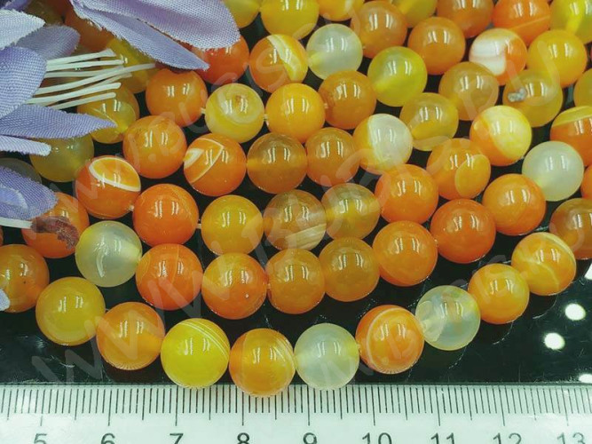 (ОПТ) Бусина округлая ГЛАДКАЯ 10мм Агат Мадагаскарский оранжево-молочный (сердоликовый) (камни) (НИТЬ)