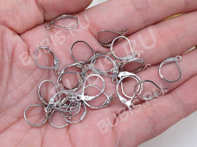 (СКИДКИ!!!) Швензы с французским замком №01 крабики 15*10мм цвет платины (Brass) (10 пар)