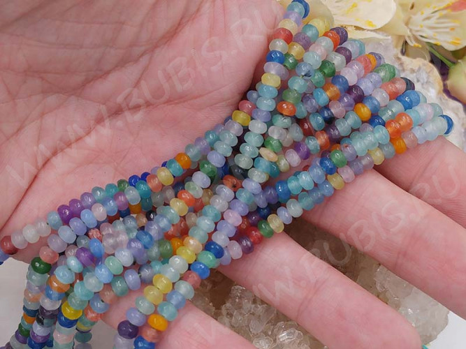 (ОПТ) Бусина каменная Рондель 32 ГРАНЁНЫЙ 4*4*2,5мм Кварц тонированный МИКС (камни) (НИТЬ)