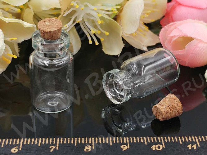 (СКИДКИ!!!) Бутылочка 28 с пробкой 1,7мл 27*13*13мм прозрачная (стекло) (5ШТ.)