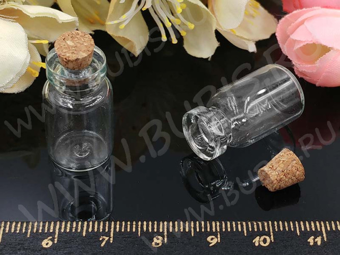 (СКИДКИ!!!) Бутылочка 28 с пробкой 1,7мл 27*13*13мм прозрачная (стекло) (5ШТ.)
