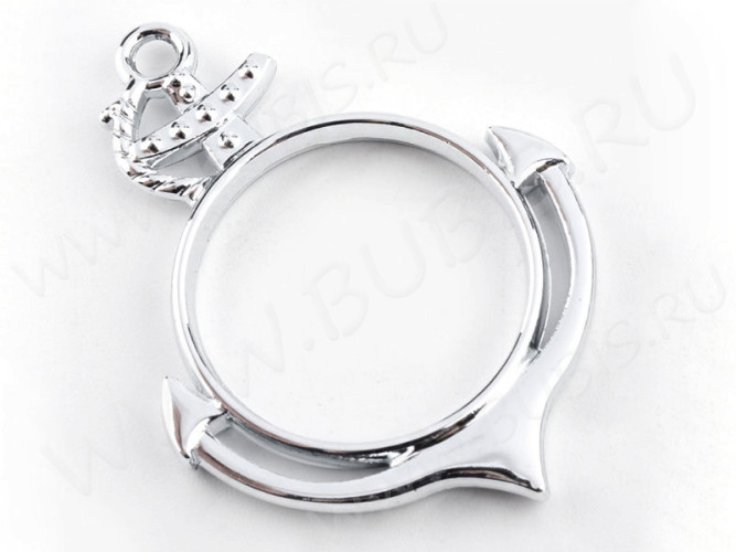 Подвеска Рамка 19 Круг с Якорем 44*33*3,6мм цвет платины (литьё)