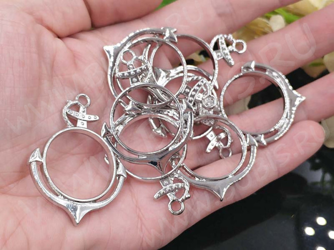 Подвеска Рамка 19 Круг с Якорем 44*33*3,6мм цвет платины (литьё)