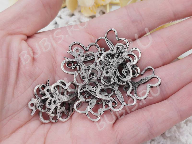 (СКИДКИ!!!) Подвеска Бабочка 21 19*19*1,5мм античное серебро (литьё) (10шт.)