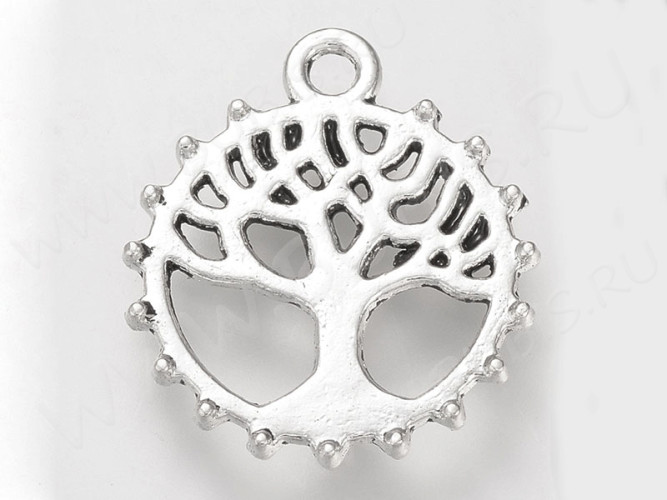 Подвеска Дерево жизни 17 двустороннее в круге 18*15,5*1,5мм античное серебро (литьё) (10шт)