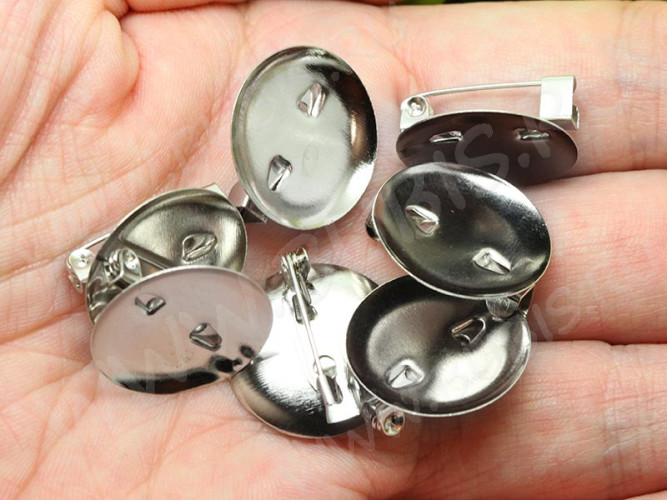 (СКИДКИ!!!) Основа (заготовка) для броши №81 булавка с сеттингом 20мм Круг 20*20*7,5мм цвет платины (Iron) (10шт)