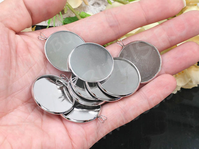 Подвеска-сеттинг Круг 45 с двойной петлёй (сеттинг 25мм) 33*27*1,7мм цвет платины (Хирургическая сталь)