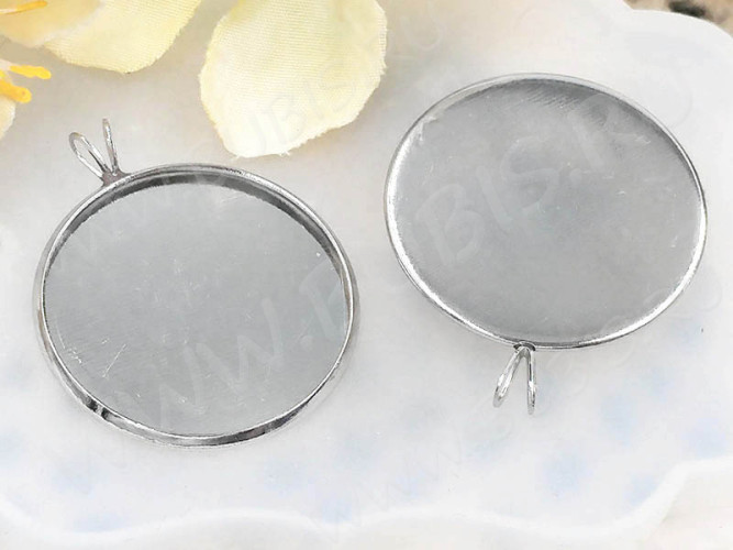 Подвеска-сеттинг Круг 45 с двойной петлёй (сеттинг 25мм) 33*27*1,7мм цвет платины (Хирургическая сталь)