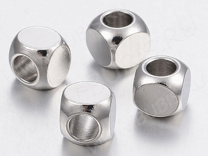 Бусина 206 Кубик 5*5*5мм цвет платины (Хирургическая сталь)